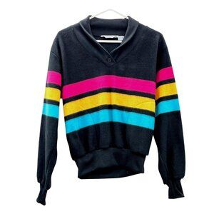 Vintage Favorites Fleece Pullover Womens M Used 80s Striped Shawl Collar